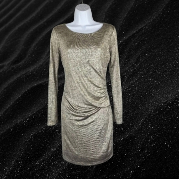 COPY - Lulus Luxe of My Life Metallic Gold Long Sleeve Bodycon Dress Medium - Picture 7 of 14